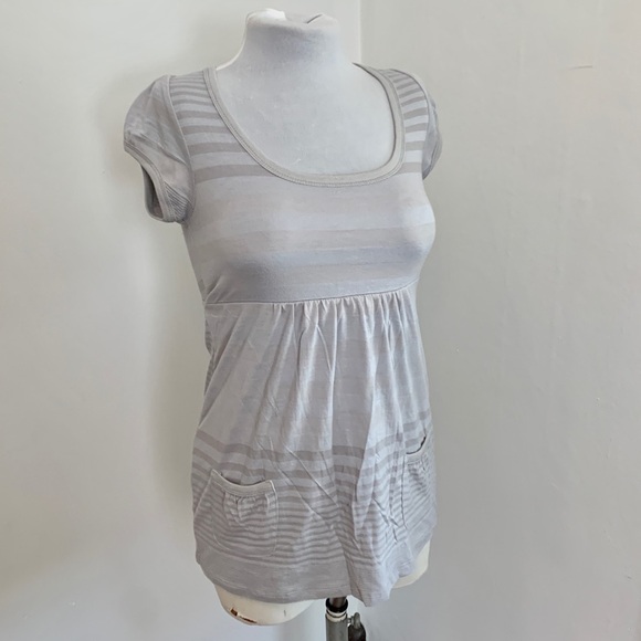 VTG 2000 y2k OP Soft T Shirt Long Stripe Emo Tie Back Cap Sleeve Blue Gray - Picture 3 of 13